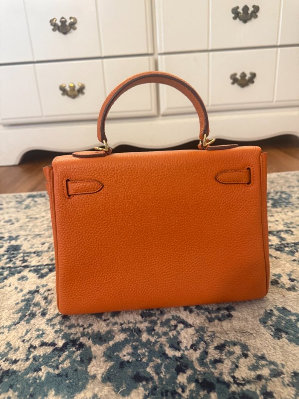 Ainifeel Orange Leather Satchel Box Bag - Picture 7 of 12